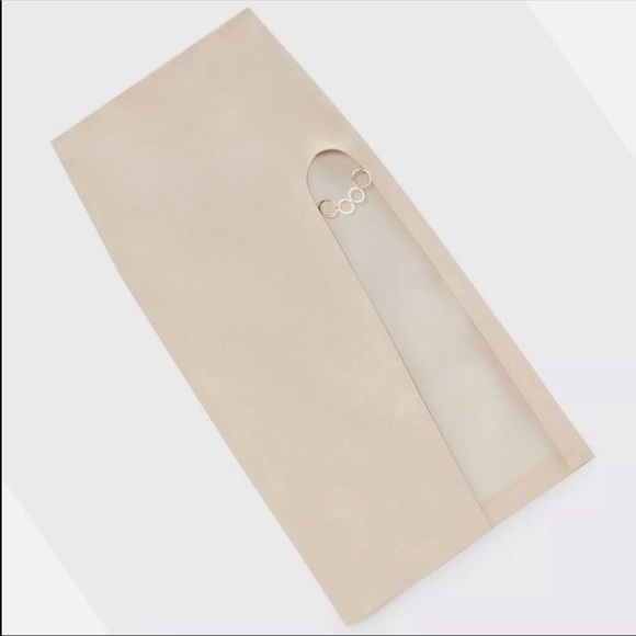 New Zara Midi Skirt 100% Linen Gold Detail - Picture 13 of 16